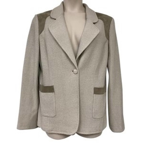 St. John Black Label Suede Trim Knit Blazer Jacket 16